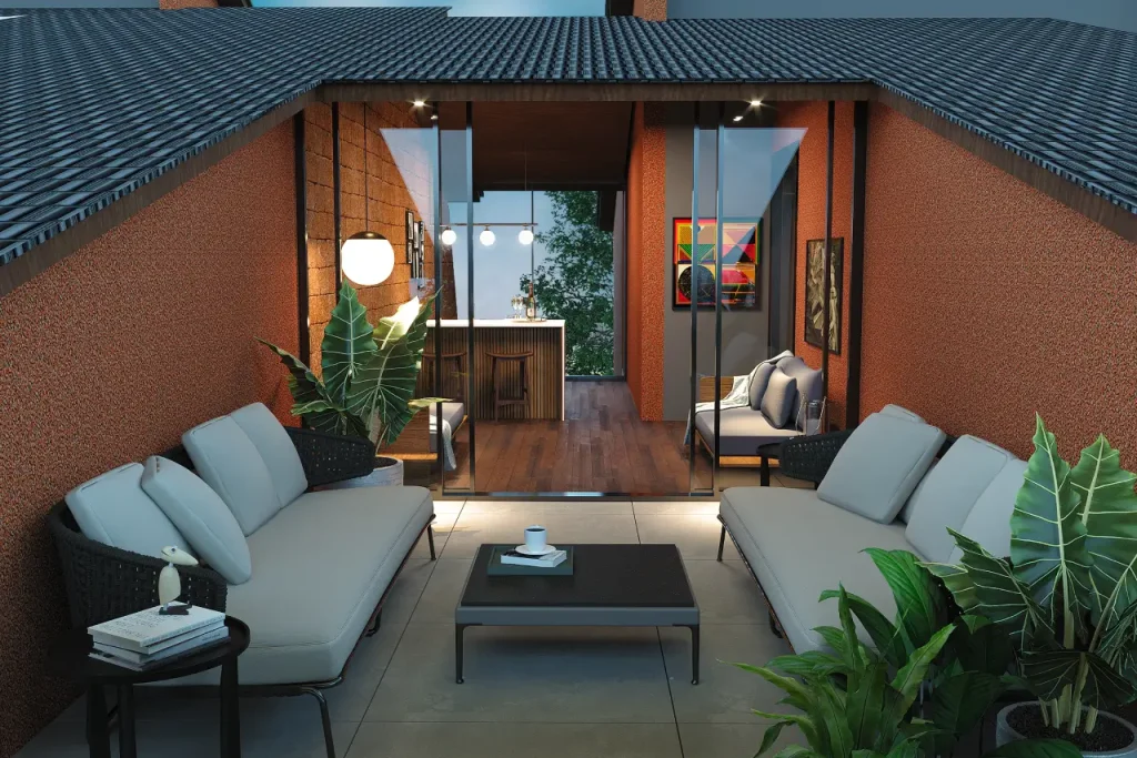 Image showing terrace at Coca Baia villa, complete with ambient lighting and tranquil vibes,